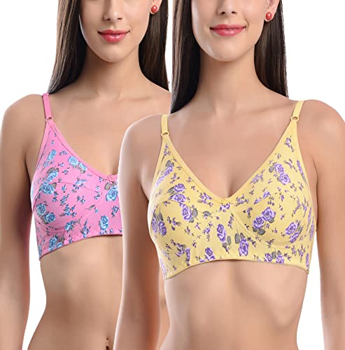 Image of FIMS - Fashion is my style Cotton Bra Non-Padded Non-Wired Bra Floral Print Bra for Women Combo Pack Girls Everyday Bra, Multicolor