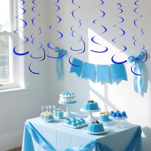 Image of Party Swirl Decorations Hot Pink Shinny Foil Hanging Swirl Decorations Plastic Streamer for Ceiling Plastic Streamer for Party Decorations Metallic Hanging Swirl Pack of 30 (Dark Blue)