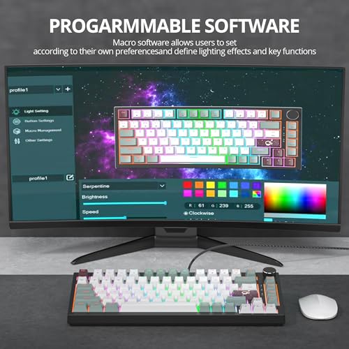 Image of 75% TKL Wired Mechanical Keyboard,RGB Backlit Gasket Mount 82 Key Hot Swappable Custom Linear Red Switch Gaming Keyboard with Volume Knob & PBT Keycaps (82 Misty)