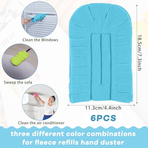 Image of Zubebe 6 Pcs Reusable Duster Refills Fleece,Blue,Green,Grey | Soft Polyester Fiber Flat Duster Refill Multi Surface Washable Cleaning Pad Tools for Home, Blinds, Car, Pet, Furniture, Fans