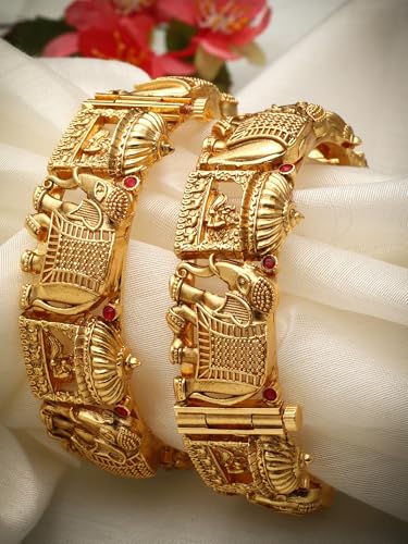 Image of Shining Diva Fashion 18k Gold Plated Temple Jewellery Bangles for Women | Set of 2 Bangles Set | Stylish Traditional Kada Bangles | Just Like Real Gold Jewellery
