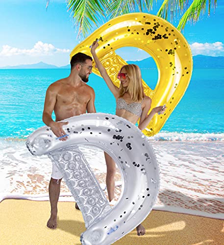 Image of POZA Inflatable Pool Float Chair - Luxurious Lounger Filled with Sparkle Confetti, 2 Built in Cup Holders & Handles, Water Floating Chair for Beach, Lake & Swimming Pool - 48 x 38 Inch