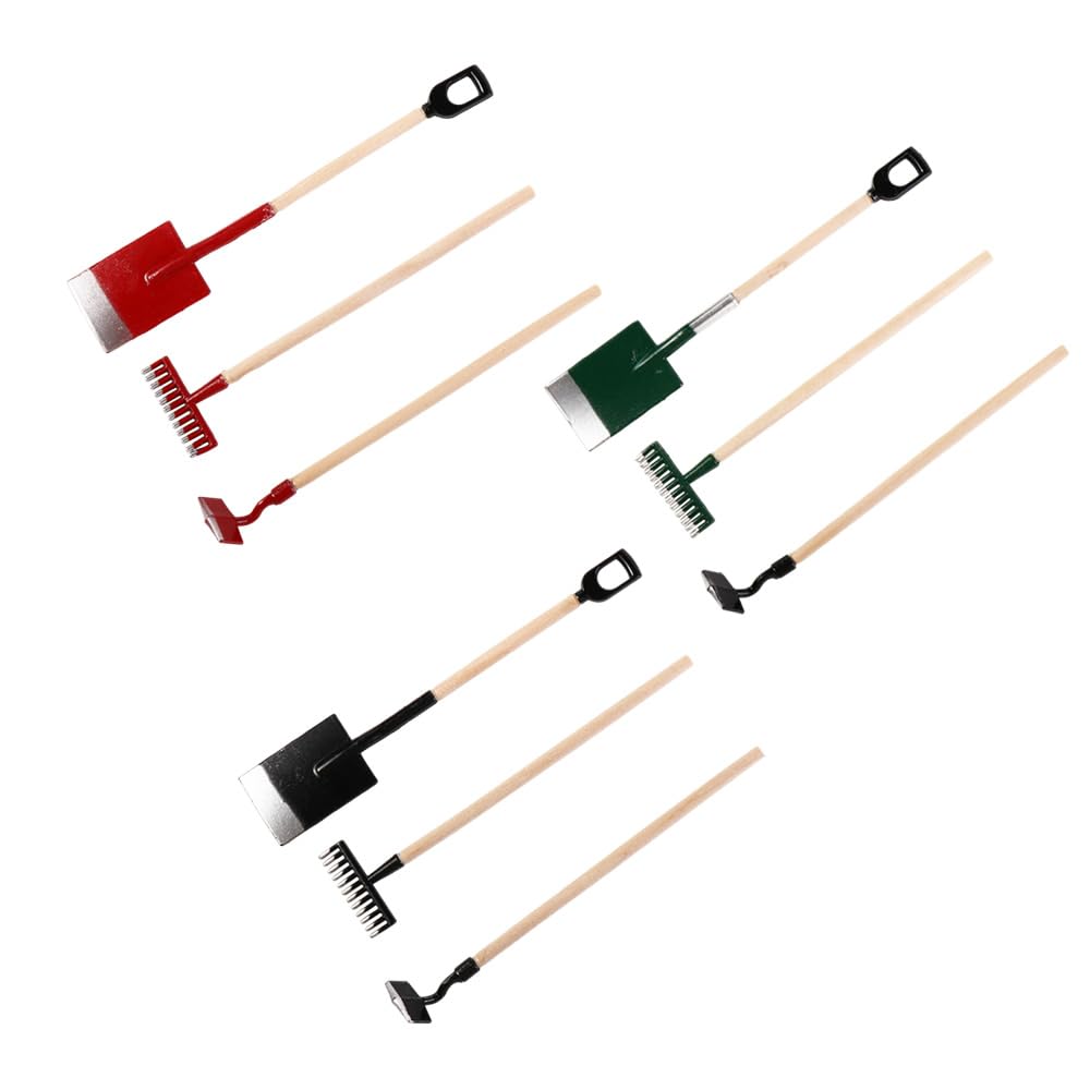 Leadigol 3 Set Simulation Shovel Hoe and Pitchfork,1:12 Scale Miniature Shovel Mini Shovel Miniature Hay Forks
