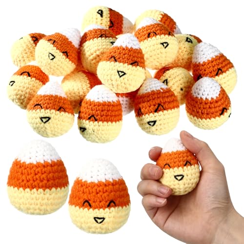 Silipull 20 Pcs Candy Corn Plush Fall Party Decoration Handmade Knitted Crochet Corn Thanksgiving...