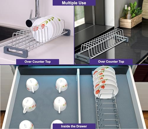 Image of Urban Kraft Stainless Steel Modular Kitchen Basket Saucer Plate Fixer /Tandem Basket Dish Rack /Dish Drainer /Plate Stand for Kitchen - Chrome