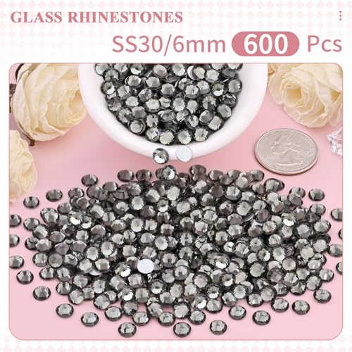 Image of 600PCS SS30 /6mm Crystal Glass Rhinestones for Bedazzling (Black Diamond) | Flatback Rhinestones for Crafting DIY Nail Art Makeup Decoration, Gems Diomand Charms for Tumbler Shoes Clothing Mug
