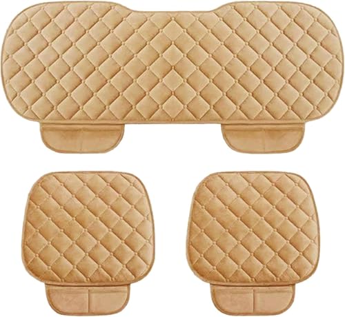 Image of Breathable Car Seat Cushion Cover Set with Memory Foam Padding & Storage Pouch - Universal Anti-Slip Front and Rear Seat Protector Mat for Cars, SUVs and Sedans (Cream Combo)