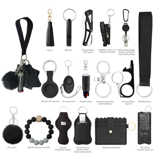 Image of Araafur Wristlet Keychain Set with Wallet Card Holder and Pom pom Airtag Keychain Accessories for Women