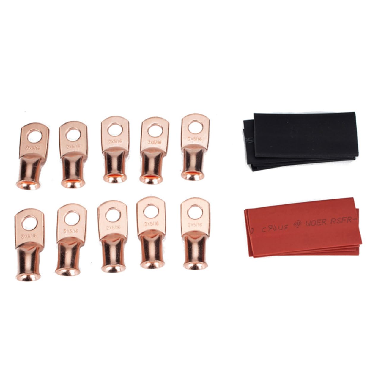 KOMBIUDA 10Pcs Heavy Duty Copper Cable Lug Connectors Kit with Heat Shrink Tubes Crimp Ring Terminals for Electrical Wiring Automotive and Household Applications