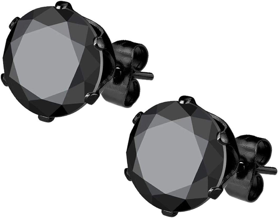 Stainless Steel Black IP Plated CZ Simulated Diamond Stud Earrings for Men