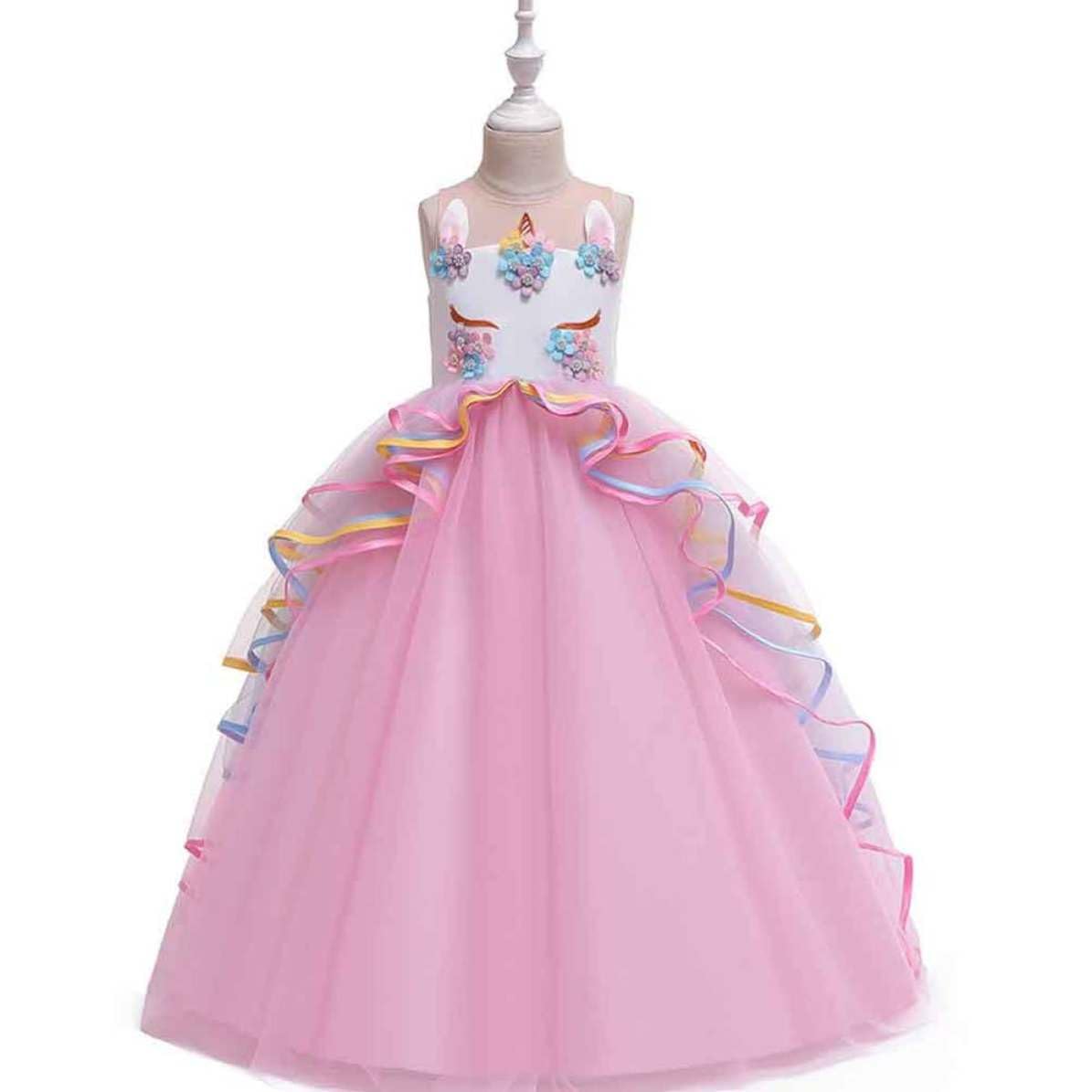 Didiseaon Vestito da Unicorno per Bambina, Costume Scena Cosplay Rosa