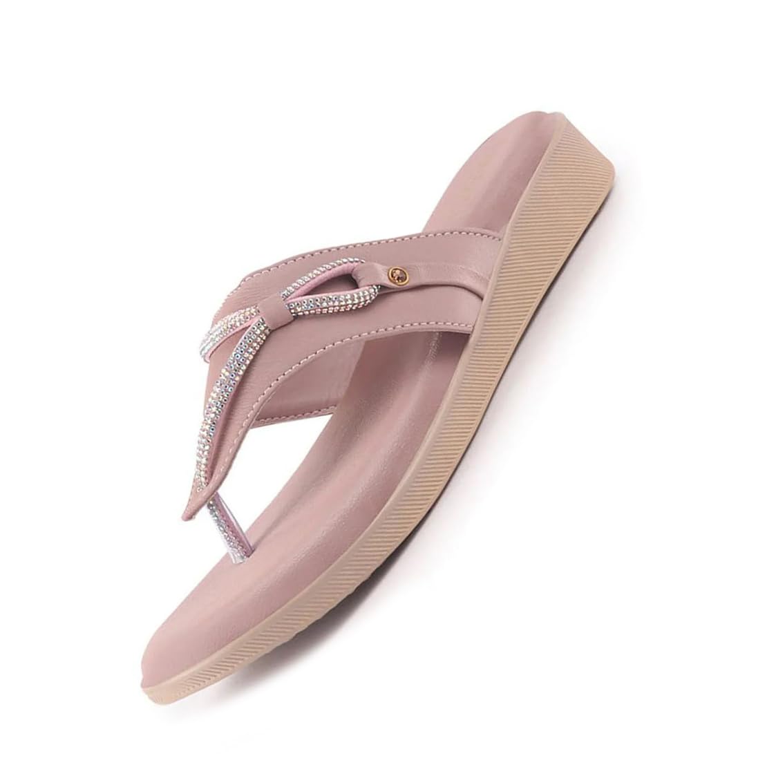 Women Embellished Wedding Slip-On Flats with Bow Design Studded T-Strap | Ethnic Wedge Sandals with Cushioned Insole | Party, Festive-image-23