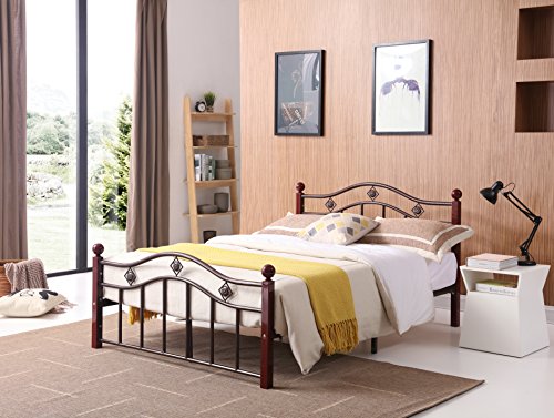 Hodedah Complete Bronze Metal Bed with Headboard, Footboard, Slats and Rails in Queen Size