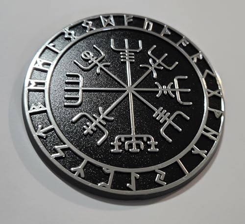 Image of Viking Vegvisir Compass Nordic wayfinder Black Chrome Plastic car Emblem Decal 3D Sticker