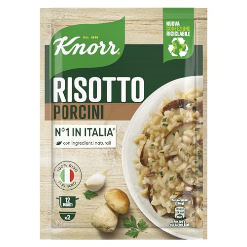 Knorr Risotto con Funghi Porcini, Risotto Pronto con Ingredienti Naturali, 100% Riso Italiano e Chicci al Dente, Preparazione in Pentola o al Microonde, 175g, 2 Porzioni