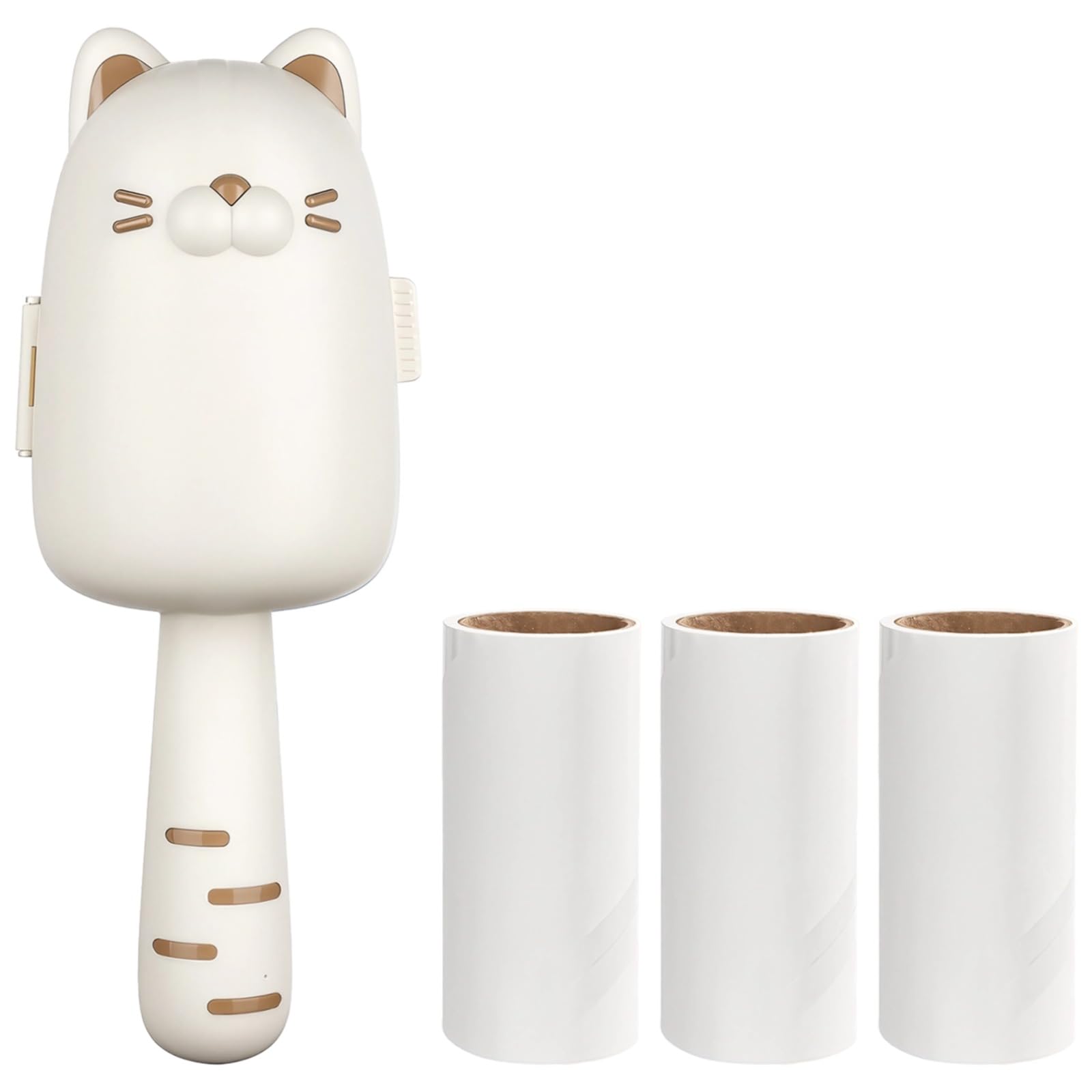 Fusselrolle mit langem Griff, niedliches Katzenmotiv, Haarentferner für Kleidung und Möbel, stark haftender Roller für Staub und Krümel auf Stoffen, ergonomischer Griff, mit 3 Ersatzrollen