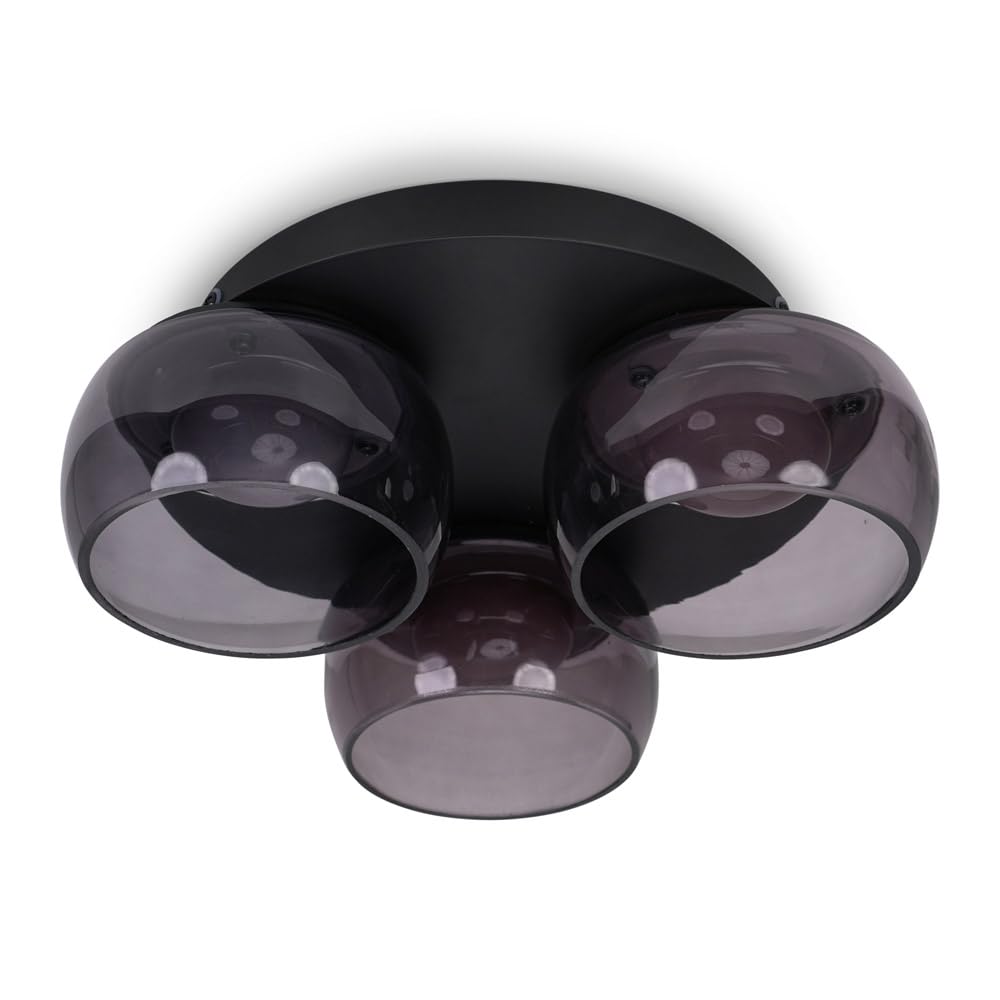 ValueLights | Matt Black 3 Way Ceiling Light with Smoked Glass Shades | Close-to-Ceiling Lights, Home Décor & Improvement Essential | IP44 Bathroom | Mains Wired