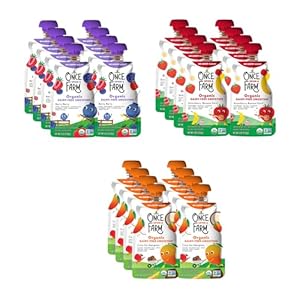 Once Upon a Farm | Organic Super Smoothie | Berry, Strawberry Banana, Mango | Cold-Pressure Protected | No Sugar Added | Dairy-Free Plant Based | Variety Pack of 24