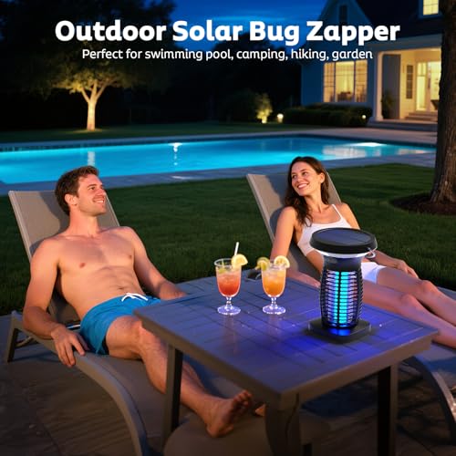 Image of OnBeam Solar Bug Zapper Outdoor, 4200V Electric Mosquito Killer for Patio | Solar & USB-C Charging, IPX5 Waterproof, Auto Mode, SOS Light, Indoor Fly Trap for Home, Backyard, Garden, Camping