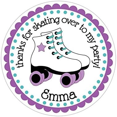 Personalized Customized Birthday Party Favor Stickers - Roller Skates - Round Labels - Choose Your Size