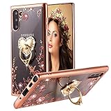 Galaxy Note 10 Plus 5G Case Pink Ring, Miniko(TM) Soft Slim Bling Rhinestone Floral Crystal TPU Plating Rubber Case for Women with Detachable 360 Finger Ring Holder Stand for Galaxy Note 10+ 5G 2019