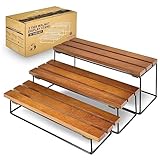 Risers for Display for Food-Wooden Cupcake Stand 3-Tier Wooden Display Stand with Black Metal Base,