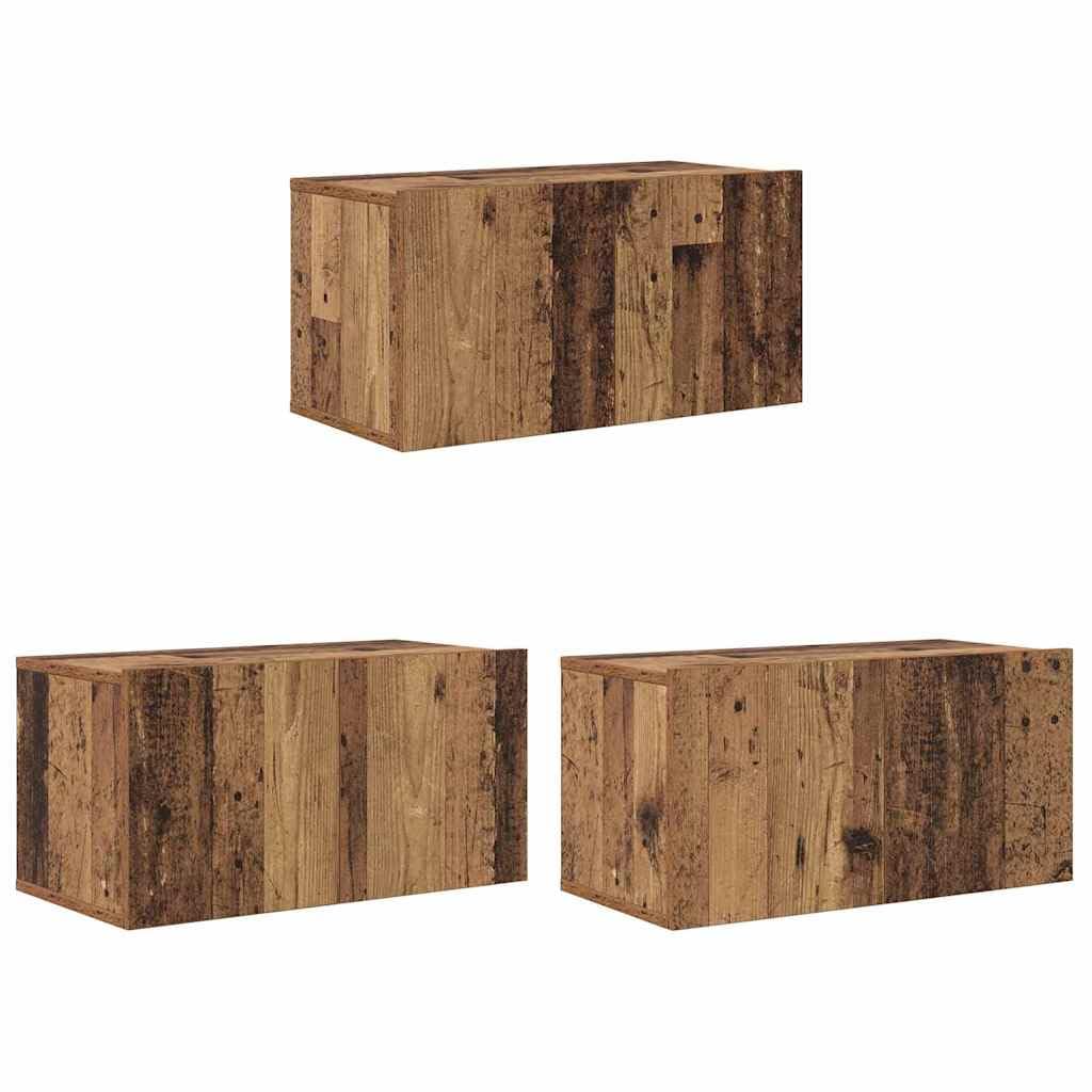 3-Piece Floating TV Cabinet, Engineered Wood, Brown | Includes three 23.6x11.8x11.8 inch units, offering modern wall-mounted storage for living room media devices.