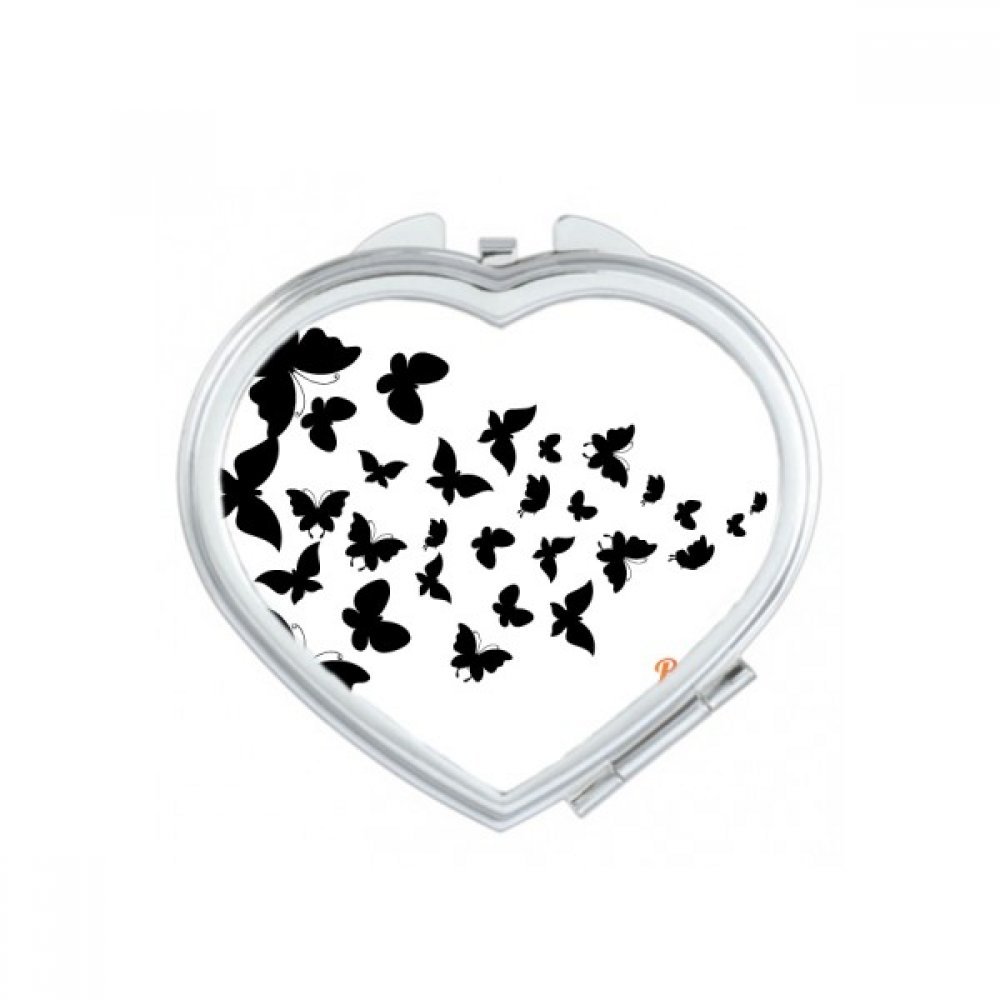Miroir maquillage de voyage avec motif cœur et papillon pour retouche sac à main