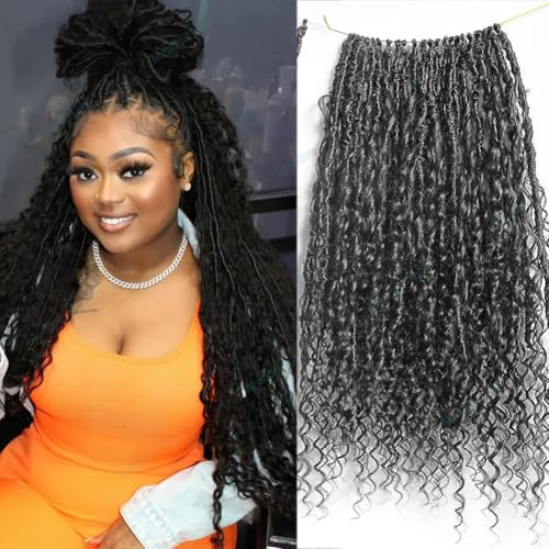 Crochet Boho Faux Locs With Human Hair Curls Knotless Pre Looped Goddess Bohemian Soft Dreadlocks Braiding Hair for Black Women Meadow Hair 18inch 96locs