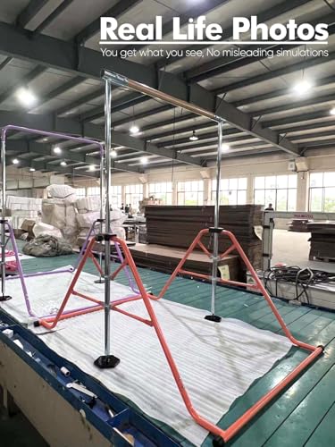 Youtifun Fiberglass Gymnastics Bar, Kids Gym Equipment 5 Level Height Adjustable Pull Up Horizontal Gymnastic Bar, Gymnastics Equipment For Home For Girls & Boys, 3 To 12 Years Old (Salmon Pink) - 9