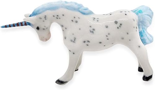Miniatura 5 de WitnyStore Pequeña figura de Pegaso de pie de 2 pulgadas de alto, azul, marrón y blanco, hecha a mano, hecha a mano, de cerámica, caballo mítico,