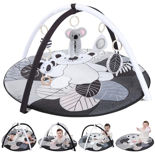 Tapis d'éveil bébé avec arche de jeu et peluches pour le développement tactile