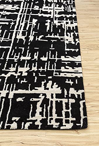 Image of Export Quality Handtufted Woolen Carpet for Living Room Bedroom & Hall - Color - Black /Ivory - Size - 6 x 9 Feet