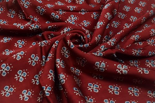Image of Ethnics of Kutch Womens's Ajrakh Modal Silk Natural Dye Hand Block Print Unstitched Kurta Fabric