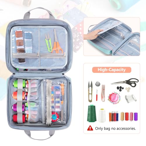 Image of LUXJA Sewing Storage Organizer with Folio Open Design, Sewing Organizer Bag with Versatile Pockets for Sewing Kits, Blue