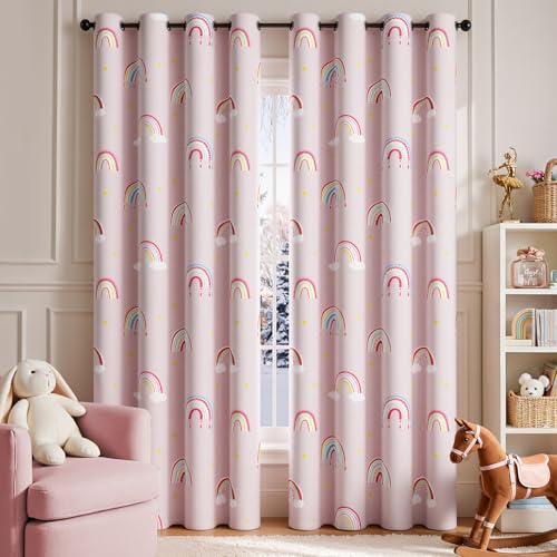 jinchan Nursery Blackout Curtains for Kids Room Rainbow Pink Curtains Cute Girls Bedroom Dorm Playroom Window Treatment Grommet Thermal Insulated Room Darkening 2 Panels 84 Inch Length