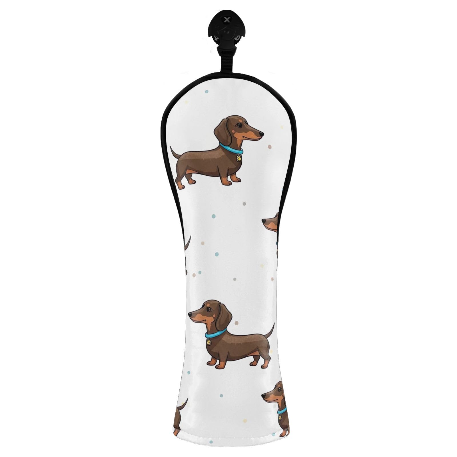 Golf Club Head Covers for Hybrid Wood Driver Cute Brown Dachshund Dog PU Leather Golf Headcovers with Interchangeable Tags for Women Men