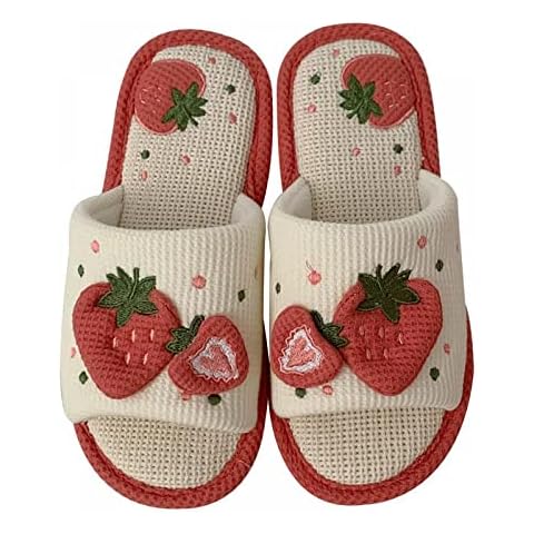 Gaolinci Cute Strawberry Slippers, Home Linen Slippers for Women Cover