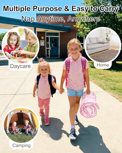 Image of Primlect Thickened Toddler Nap Mat with Removable Pillow and Minky Blanket, Extra Large 55''x35'' Sleeping Bag, Washable, Roll up, Perfect for Daycare, Preschool, Kindergarten, Boys and Girls Bow