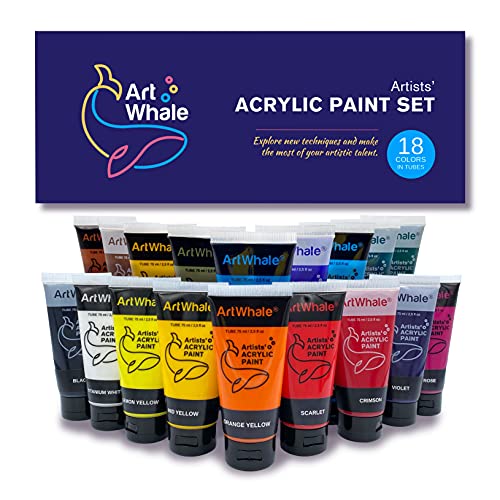 Acrylic Paint Set by ArtWhale 18 colors / Tubes 2.5 oz (75 ml) - Professional Acrylic Paints for Painters, Beginners, Artists - Paints For Canvas Painting, Wood, Stones, Ceramics