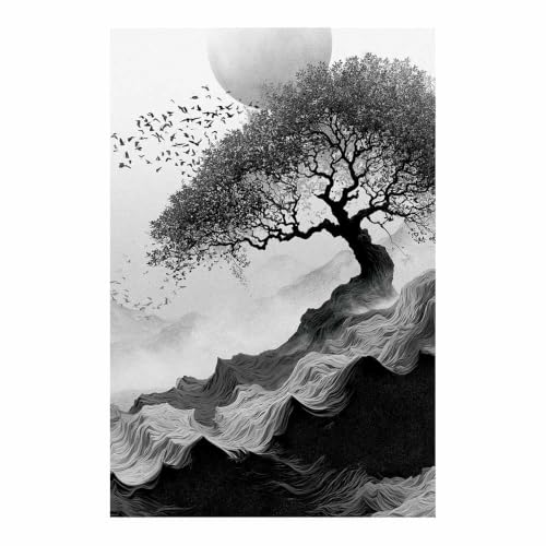 Toile murale decoration paysage d'arbres style encre salon et chambre