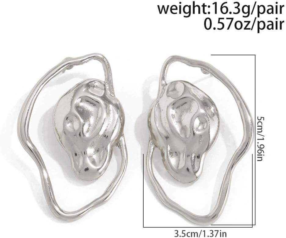 Chunky Hammering Statement Dangle Earrings,Exaggerated Gold Irregular Geometric Statement Earrings,Large Hollow Hammer Drop Earring - Image 4