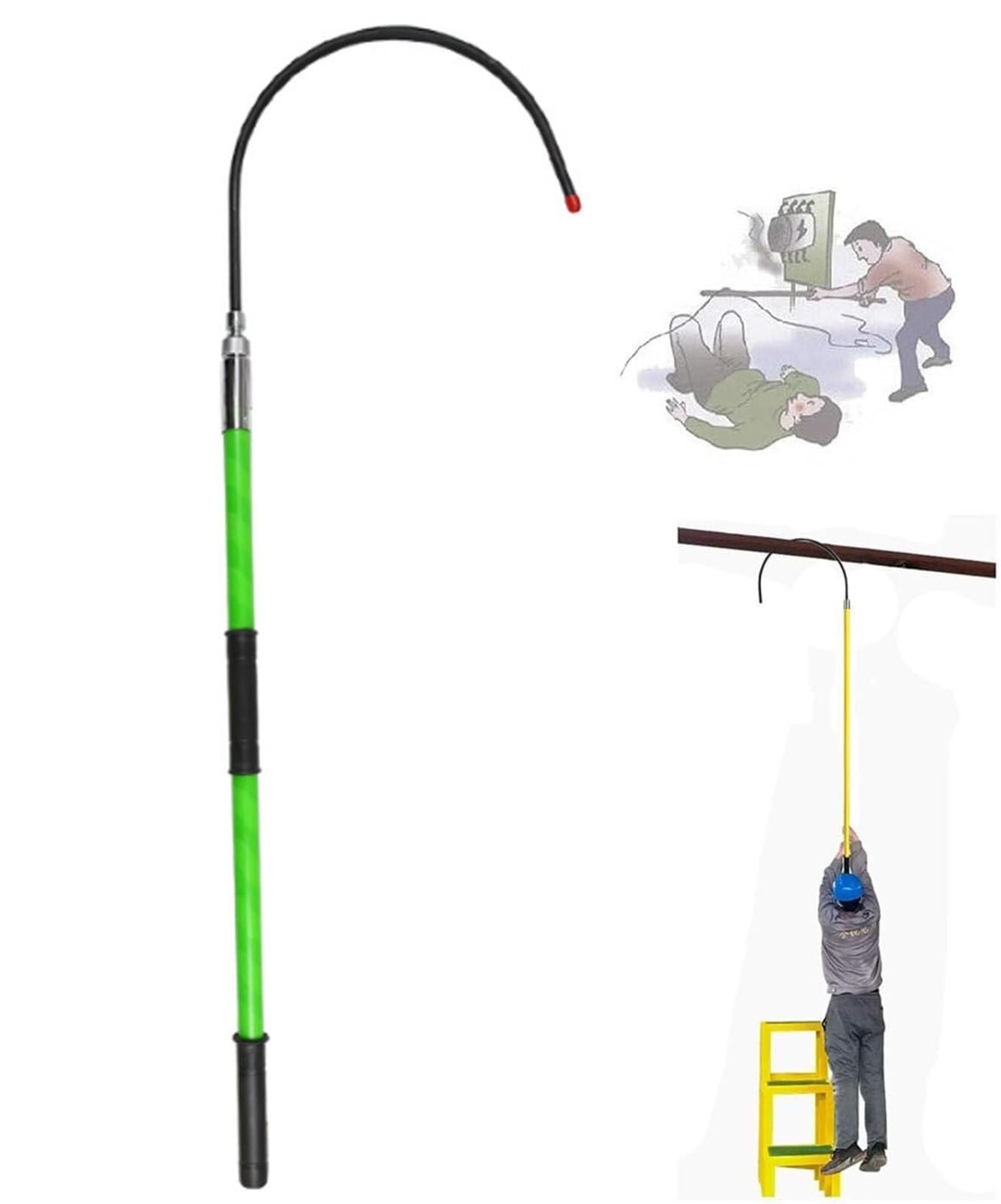 GHHVFEC Insulated Rescue Hook Electrical Safety Life Hook W/3.3-9.8ft Pole,High Voltage Insulated Rescue Hook 220lbs,Firefighter First-aid Rod(Green,1m/3.3ft)