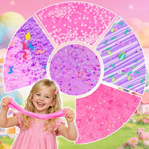 Image of 12 Pack Slimes, Pink Slime Kids, Clear Butter Cloud Slime kit for Girls Ages 8-12, for Kids Slime Party Favors Goodie Bag Easter Basket Stuffers, 4 5 6 7 8 9 10 Year Old Girl Birthday Gift Cute Stuff