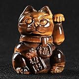 Artistone 2インチ タイガーアイのクリスタル 招き猫 招き猫 置物 手彫り 手を振る お金 猫像 幸運 風水 装飾 オーナメント