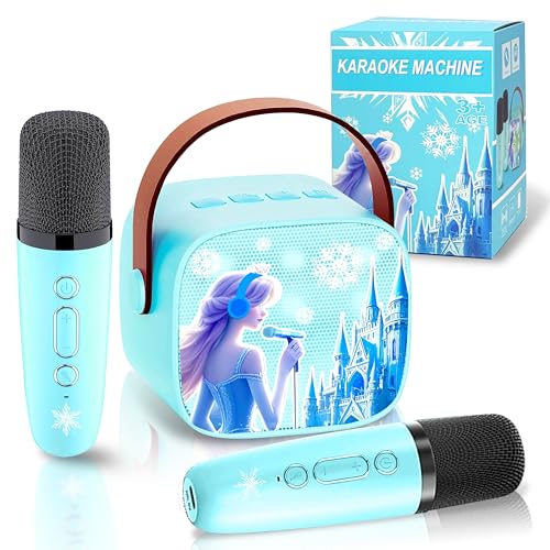 GirliGlee Karaoke Infantil, microfone Frozen para meninas, 3, 4, 5, 6, 7, 8 9 anos, karaokê com 2 microfones sem fios, brinquedos Frozen, ideia de presente de aniversário ou Natal