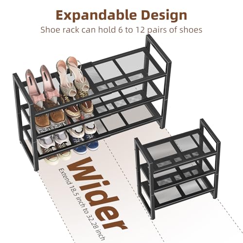 Image of Simple Trending 3-Tier Expandable Shoe Rack, Adjustable & Stackable Shoe Organizer, Metal Mesh Free Standing Shoe Shelf Storage for Closet Entryway Doorway, Black