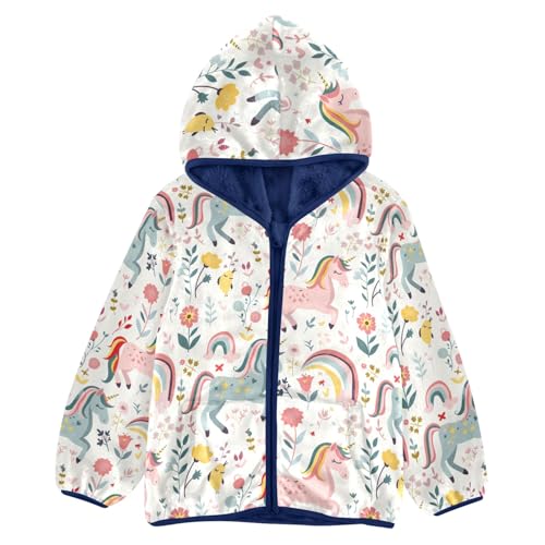 CHIFIGNO Cute Unicorns Floral Toddler Boy Jacket Fleece Outerwear Jackets Sweatshirt Toddler Fall Jacket Winter Jacket for Boys 3T