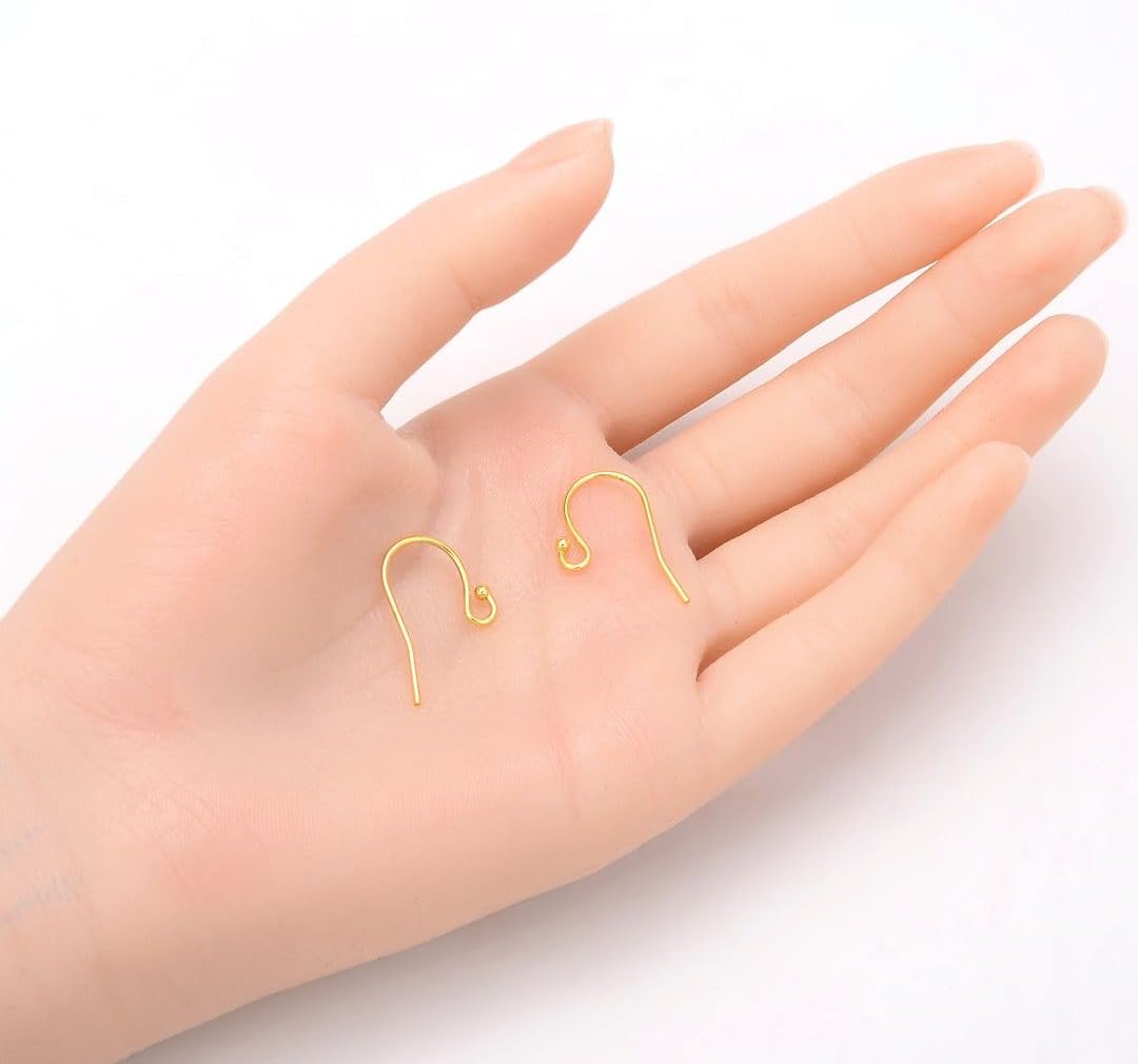 Adabele 50pcs Hypoallergenic Strong Ball End Fish Earring Hooks 22mm Dangle Ear Wire 18K Yellow Gold Plated Earrings Making for DIY Earrings Jewelry Making CF238-2 - Image 2