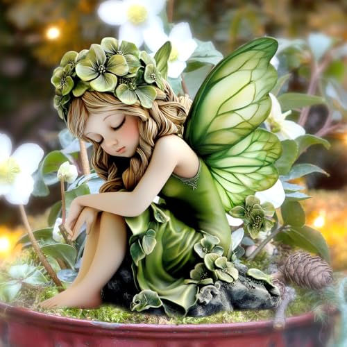 Fairy Garden Stake Decor, Acrylic 2D Garden Fairy Decoration, Fairy Garden Accessories for Outdoor Indoor Yard Lawn Pot Plants (Green Flower Fairy)